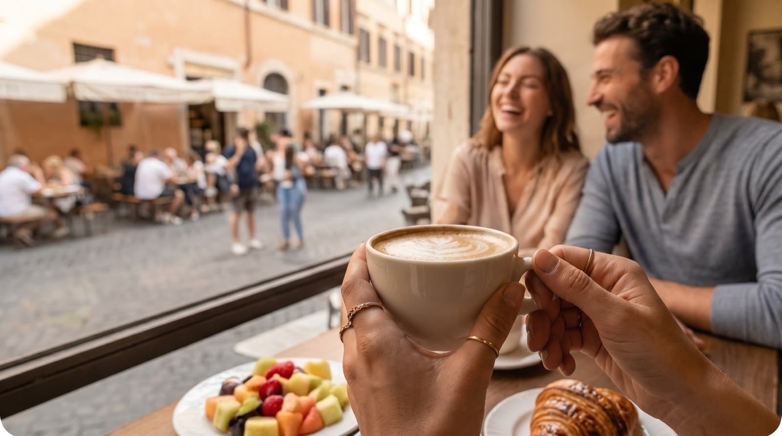 Tasse heißer Kaffee neben einem offenen Notizbuch und einem Handy mit Nutrition-App