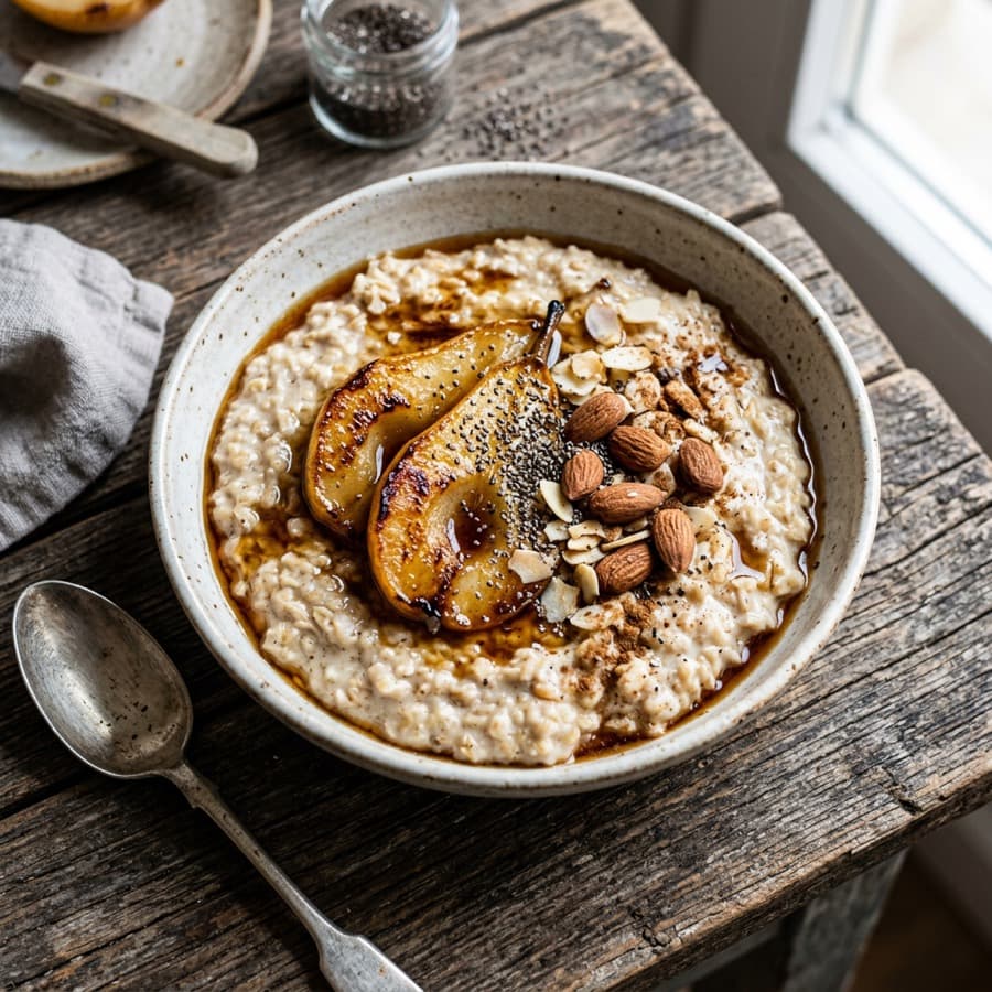 Almond Oat Porridge with Caramelized Pears