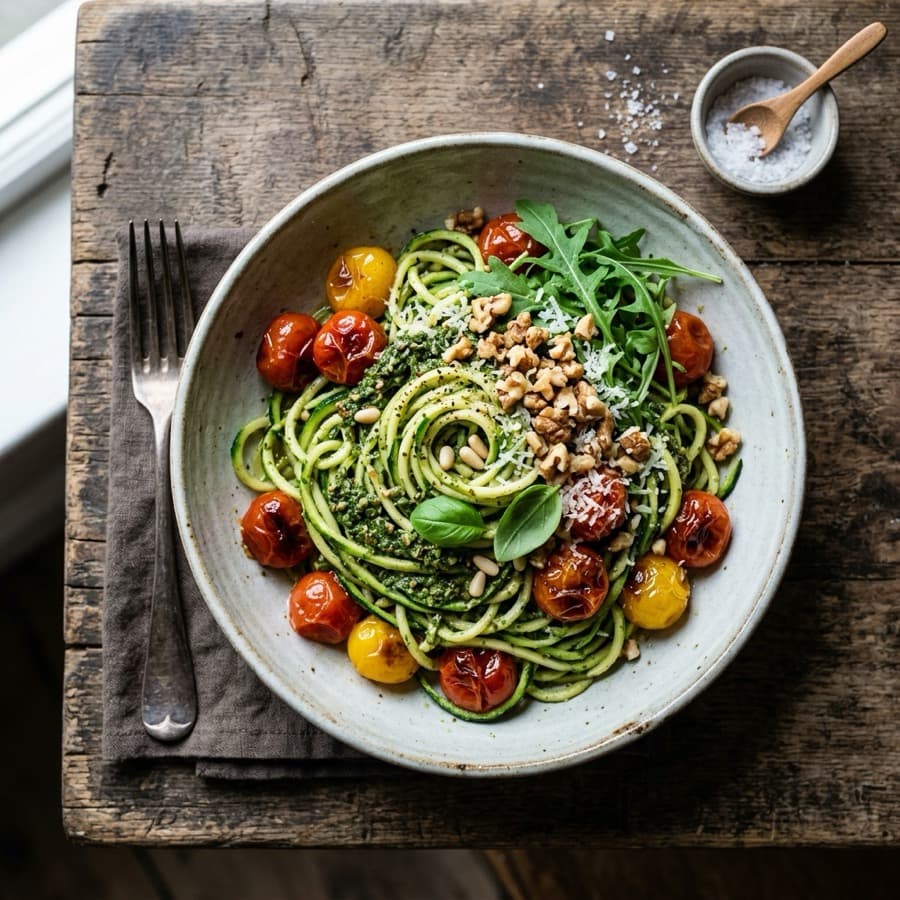 Zucchini Noodles with Arugula and Walnut Pesto