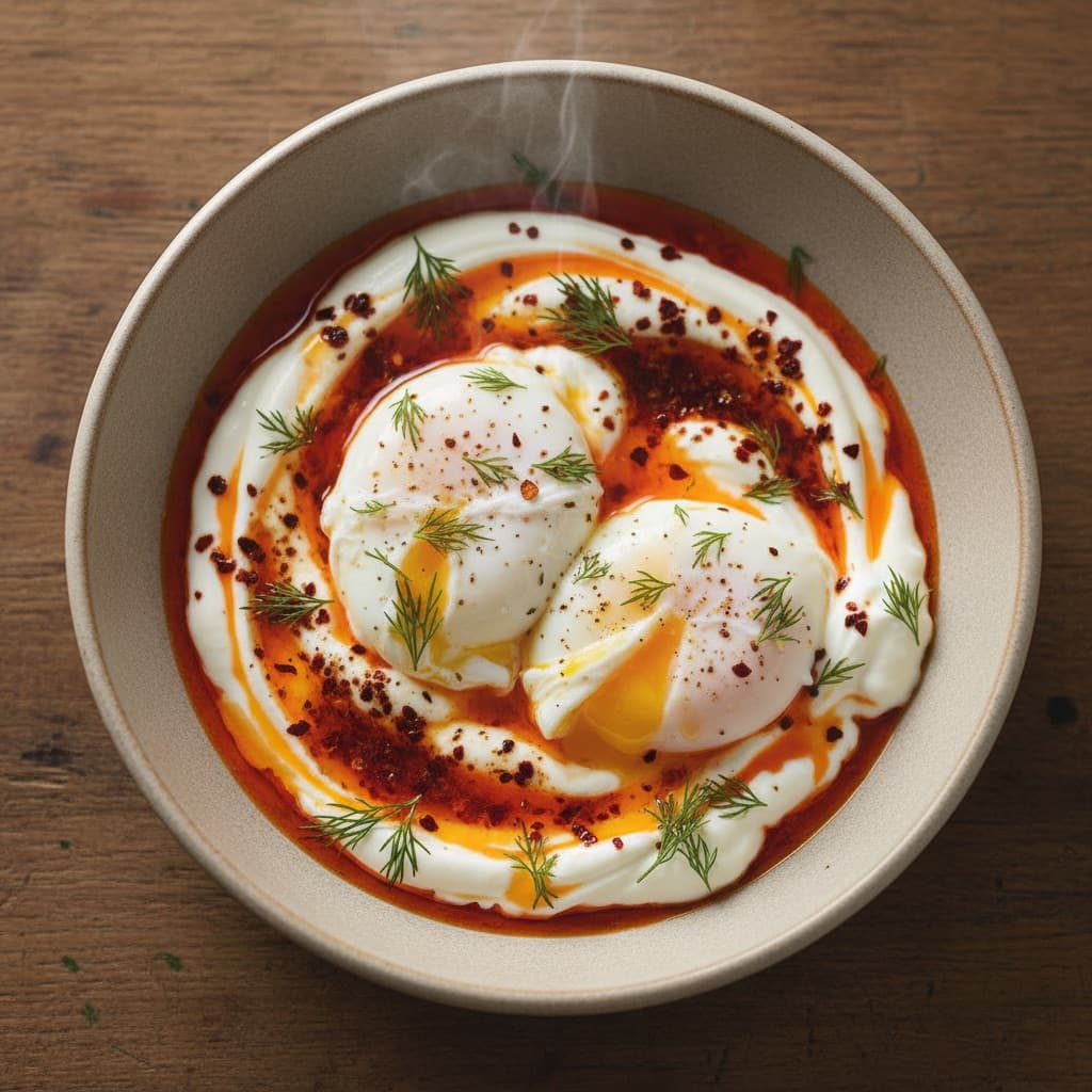 Turkish Poached Eggs with Garlic Yogurt (Cilbir)