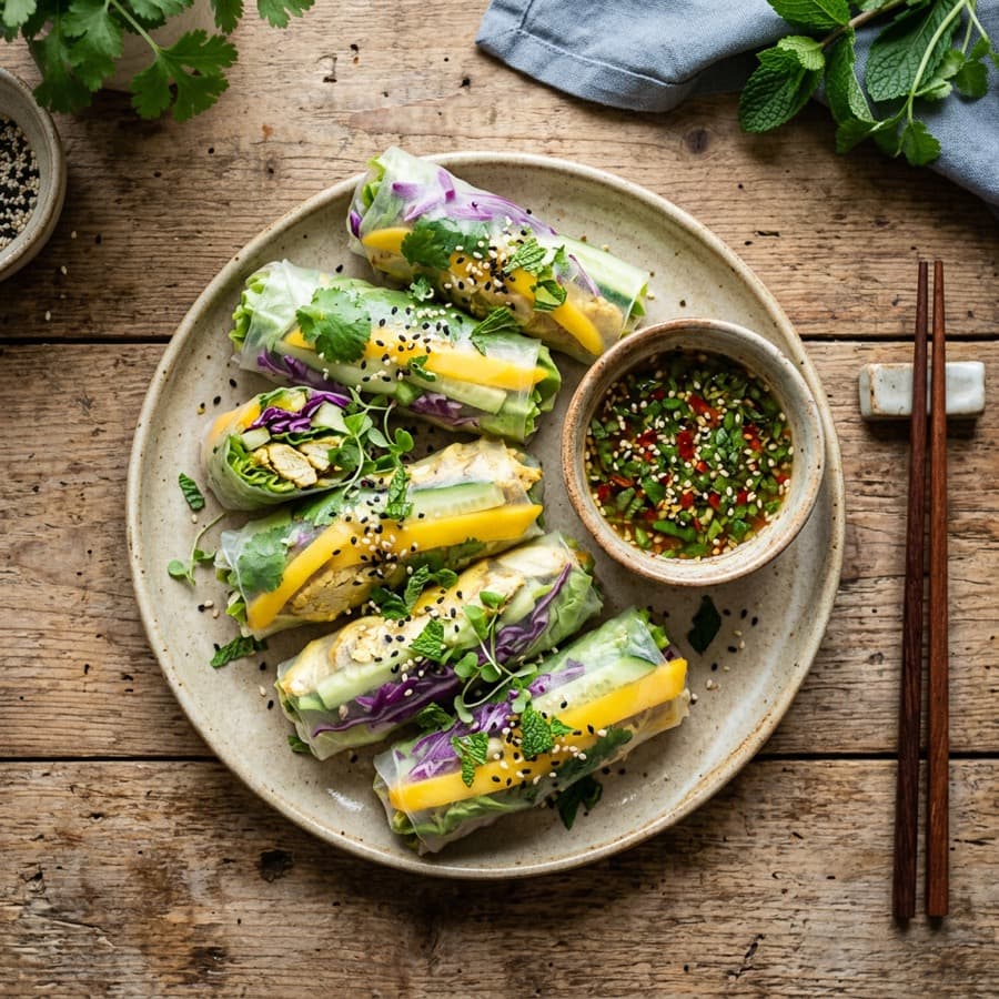 Curry Chicken Rolls with Mango and Cucumber