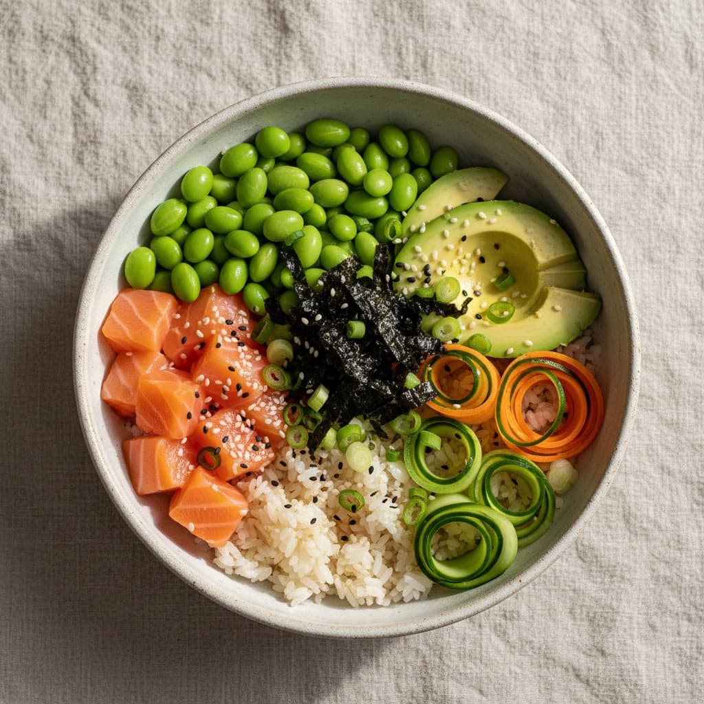 Salmon Poke Bowl with Edamame and Avocado
