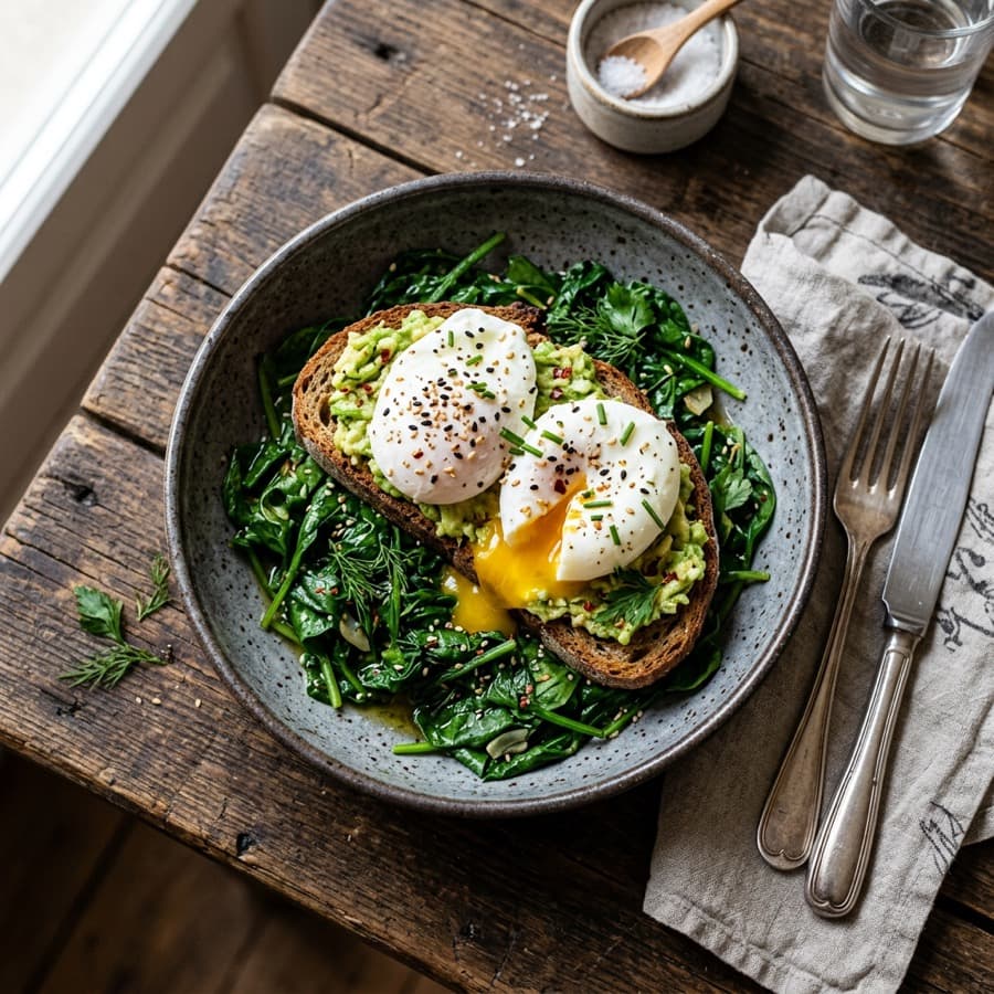 Poached Eggs on Rye Bread with Avocado